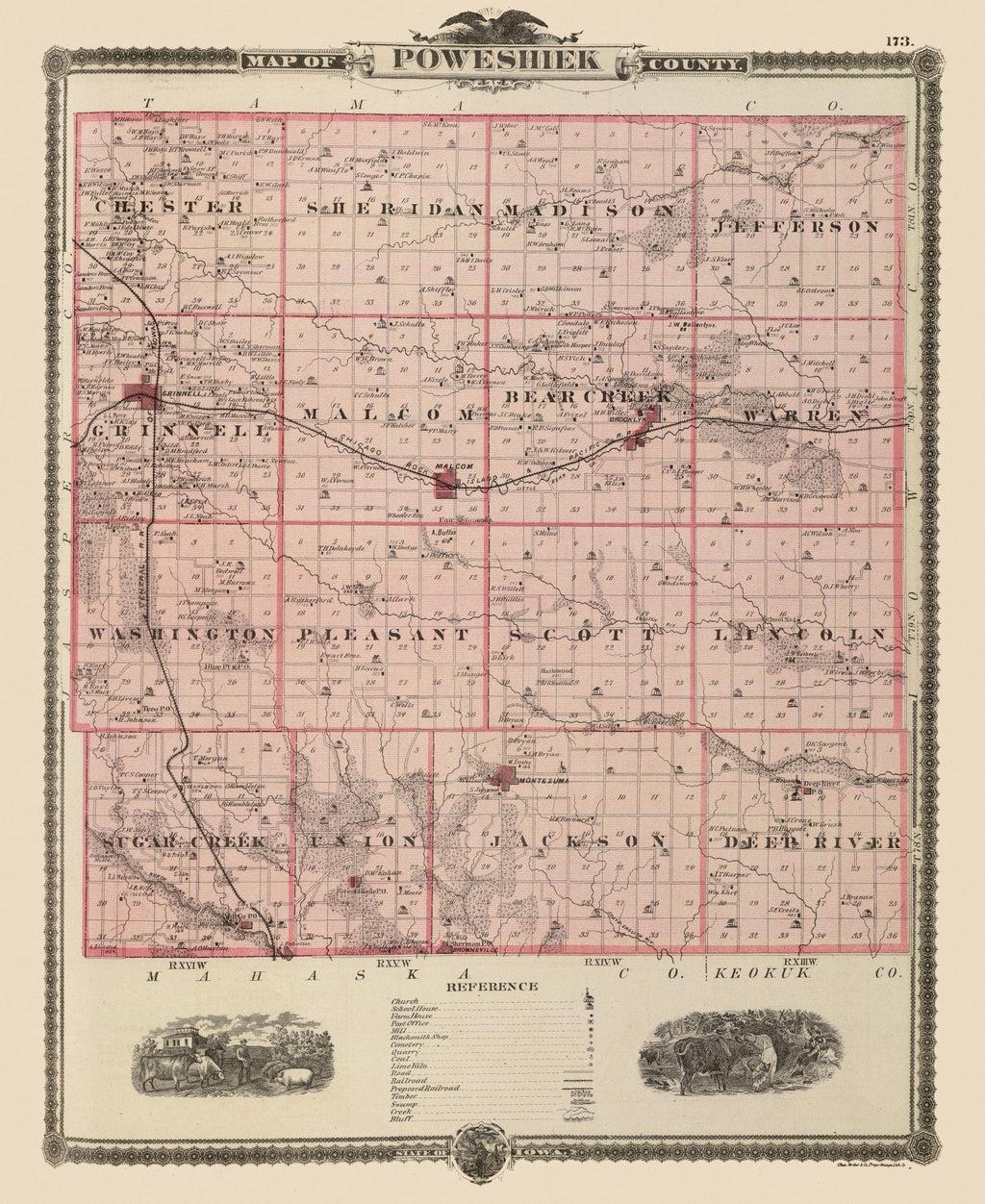 Vintage Map of Poweshiek County, Iowa 1875
