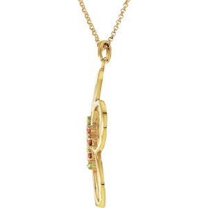 14K Yellow Gold Natural Peridot & Natural Pink Tourmaline Floral 18" Necklace