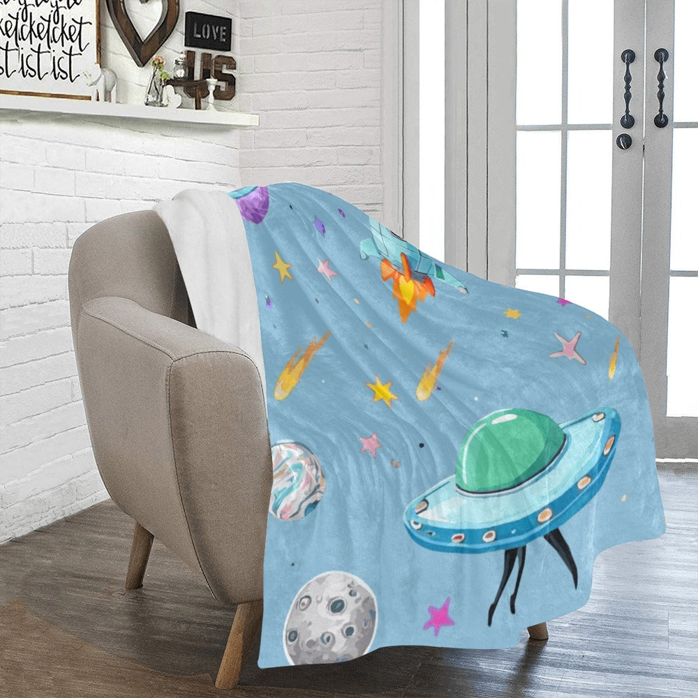 Space Illustration with Rocket Ultra-Soft Micro Fleece Blanket 50" x 60" (Made in USA)