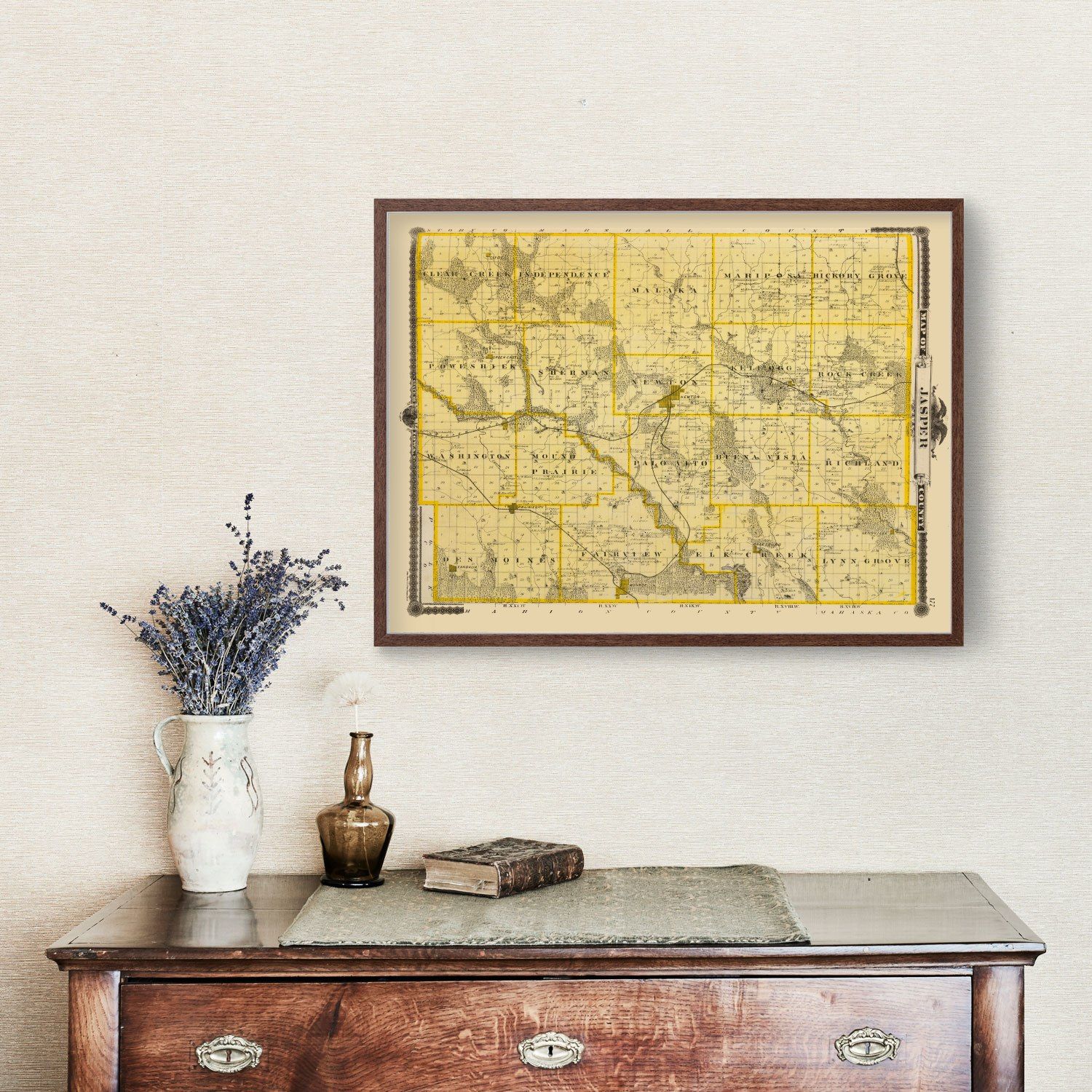 Vintage Map of Jasper County, Iowa 1875
