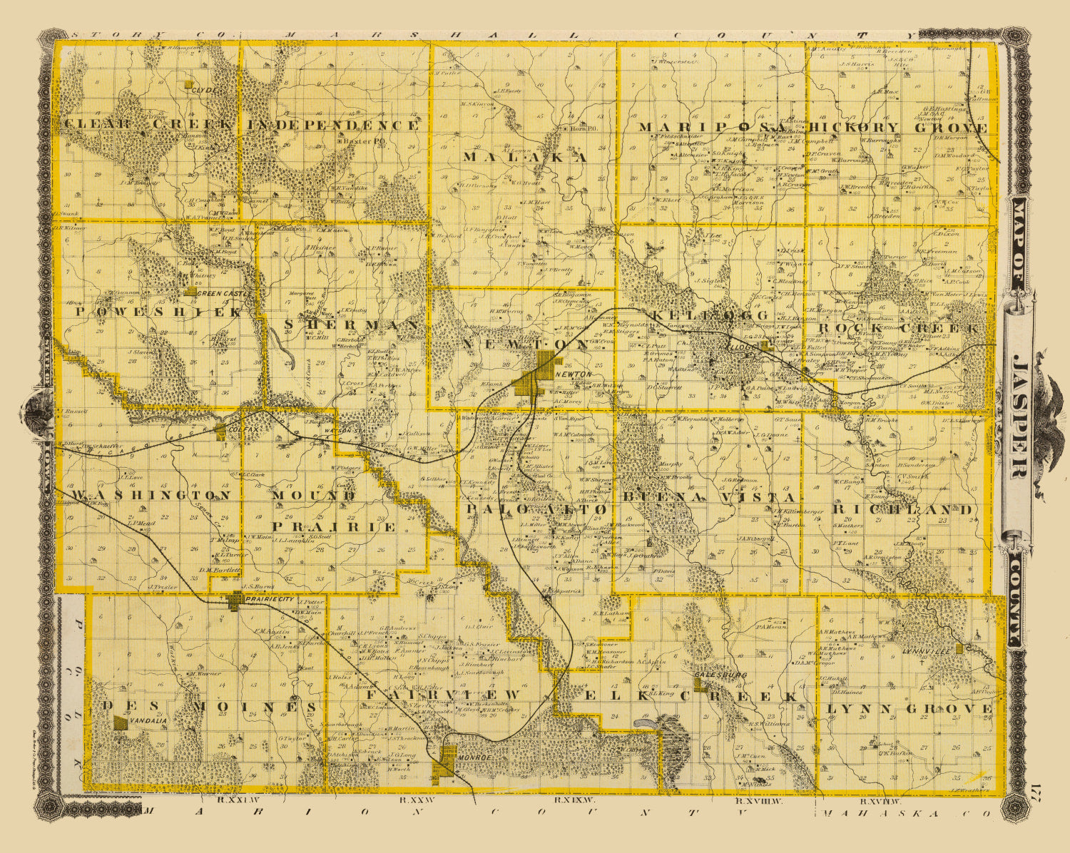 Vintage Map of Jasper County, Iowa 1875