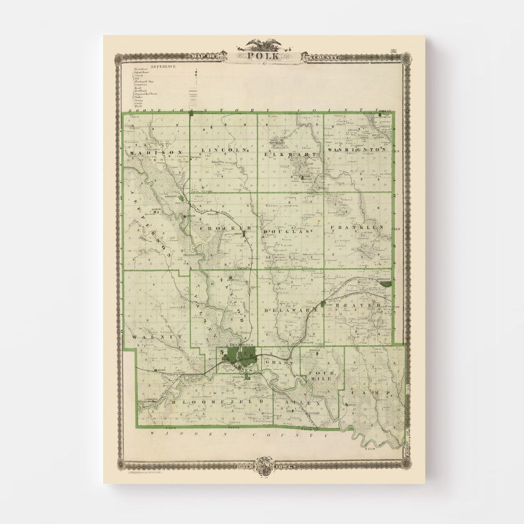 Vintage Map of Polk County, Iowa 1875