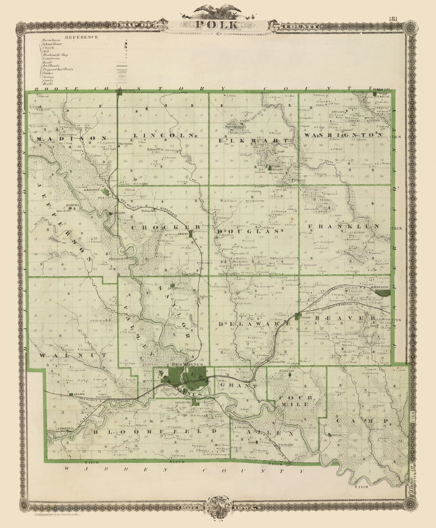 Vintage Map of Polk County, Iowa 1875