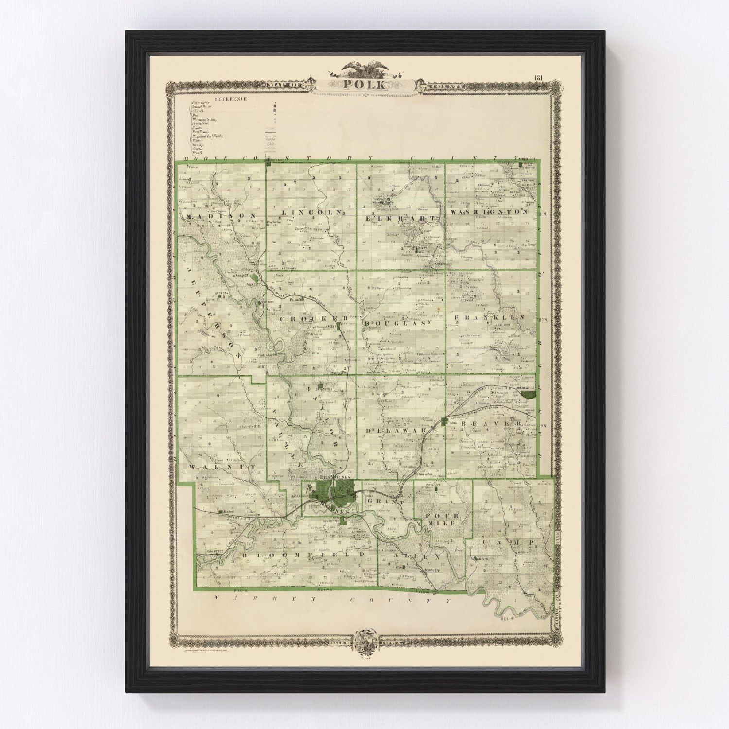 Vintage Map of Polk County, Iowa 1875