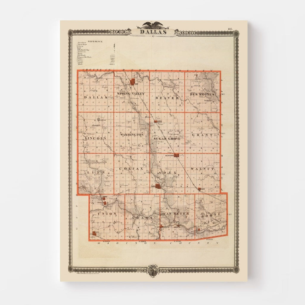 Vintage Map of Dallas County, Iowa 1875