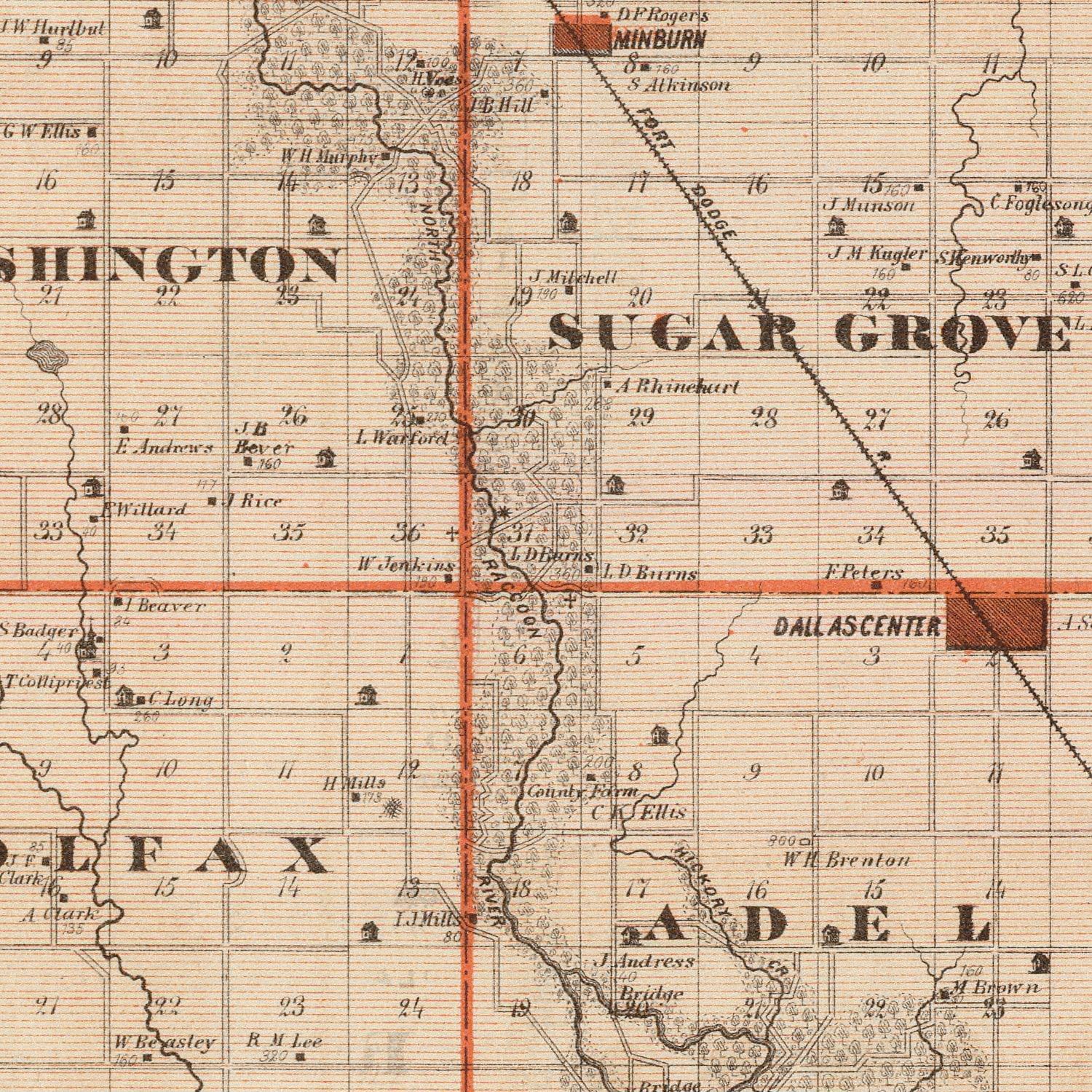 Vintage Map of Dallas County, Iowa 1875