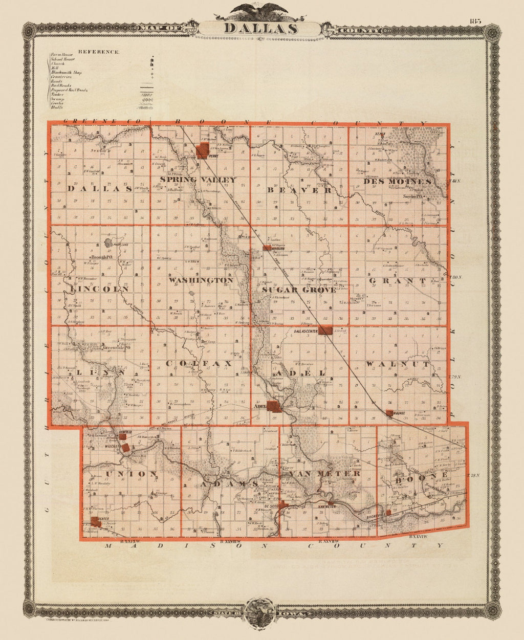 Vintage Map of Dallas County, Iowa 1875