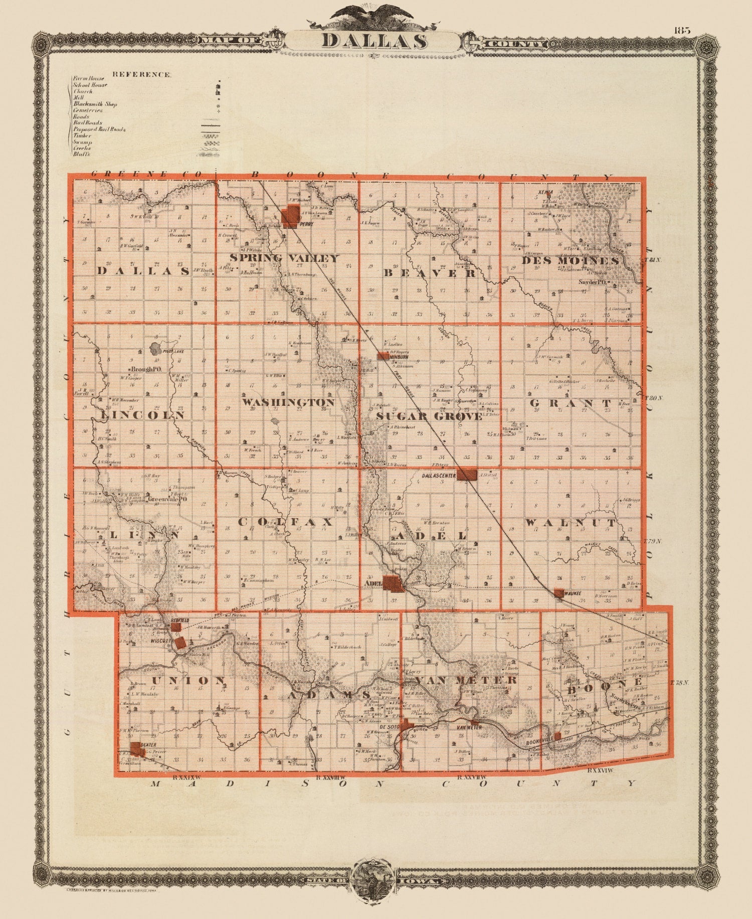 Vintage Map of Dallas County, Iowa 1875