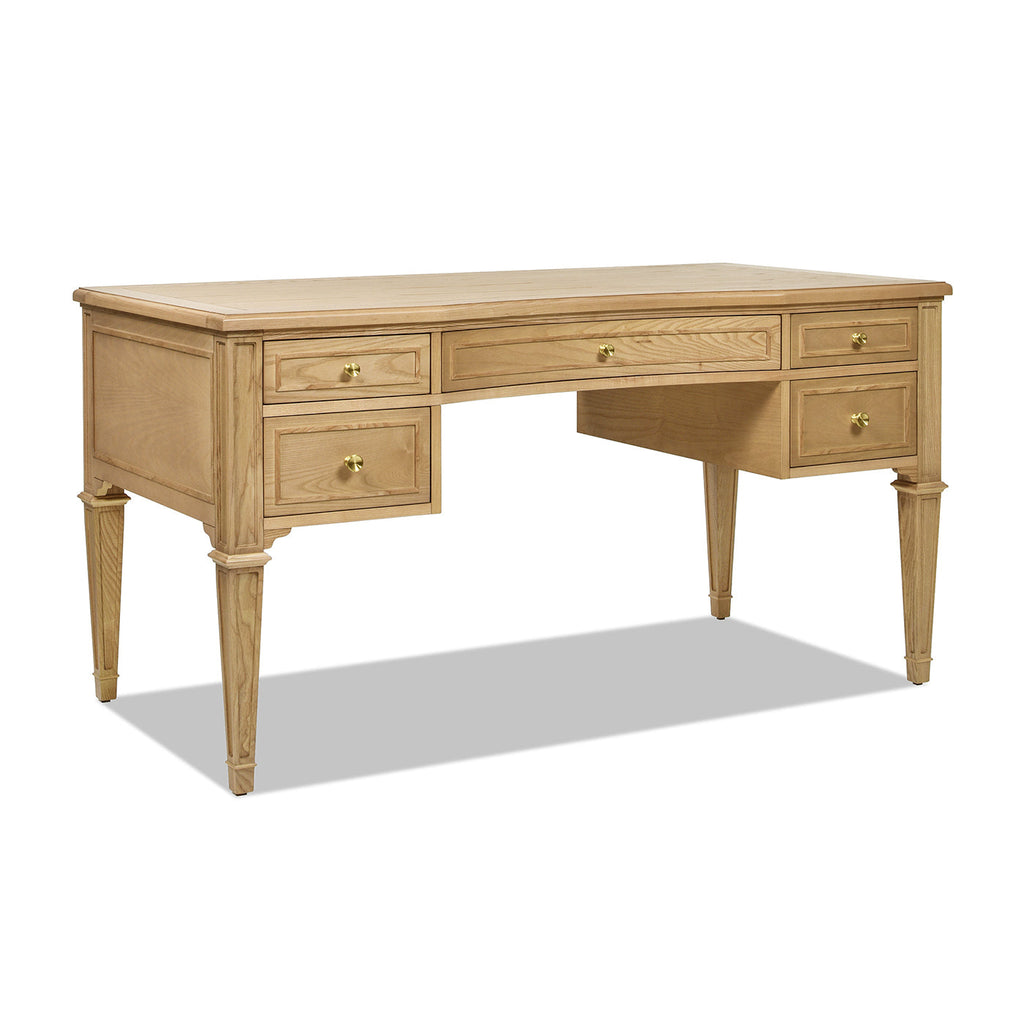 Dauphin Gold Accent 5-Drawer Wood Executive Desk, Natural Brown Wood