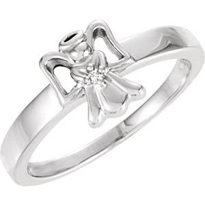 14K White Gold .005 CT Natural Diamond Youth Angel Ring