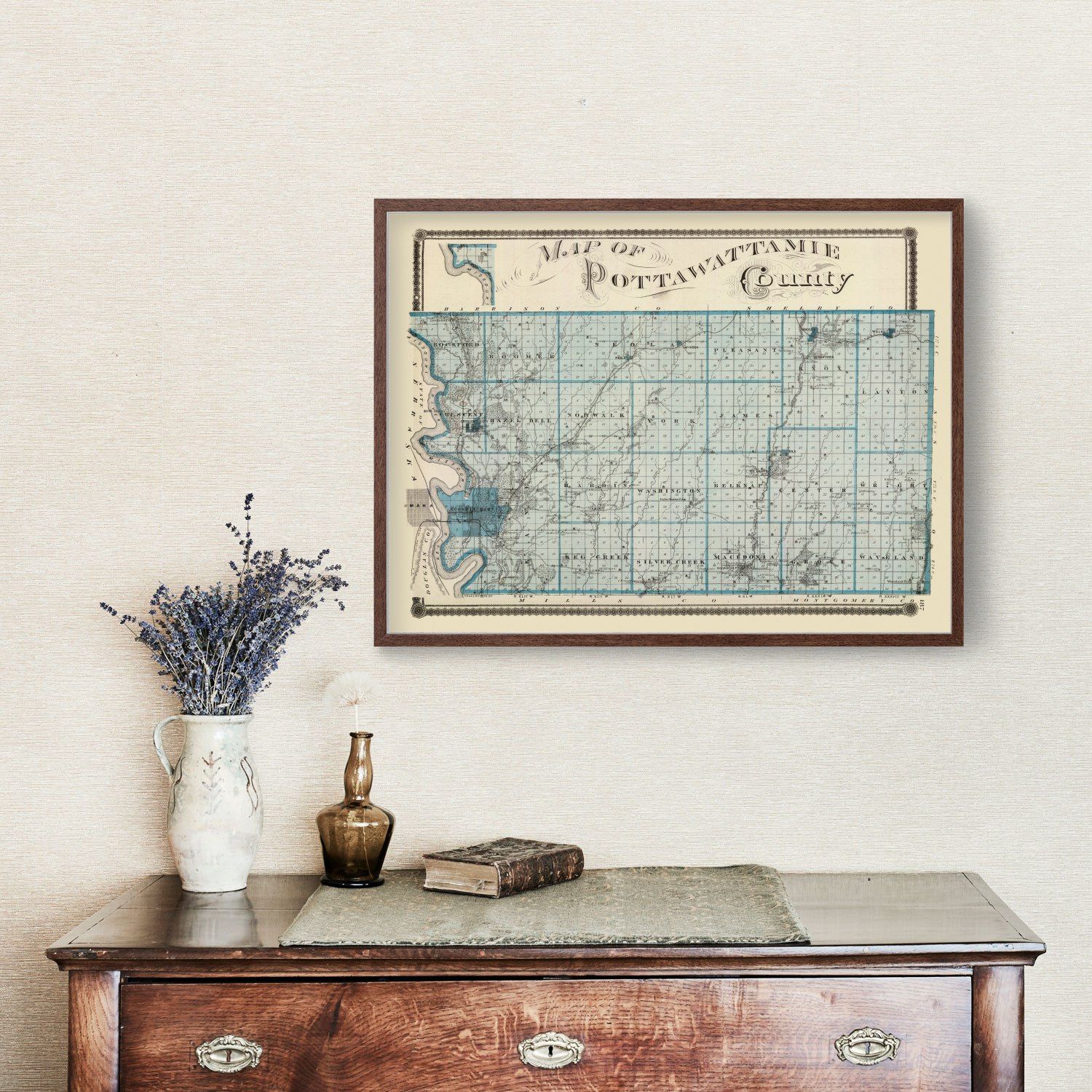 Vintage Map of Pottawattamie County, Iowa 1875