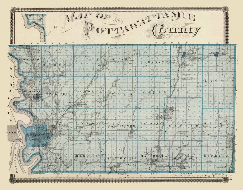 Vintage Map of Pottawattamie County, Iowa 1875