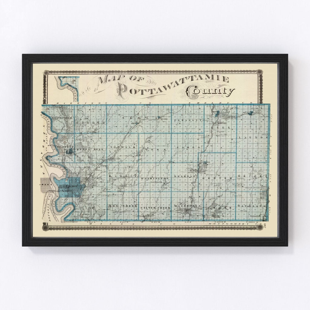 Vintage Map of Pottawattamie County, Iowa 1875