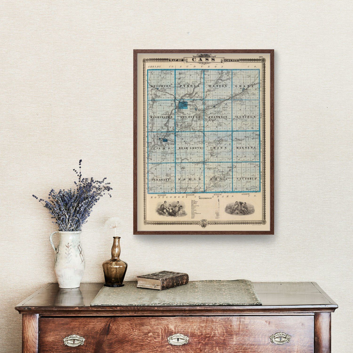 Vintage Map of Cass County, Iowa 1875
