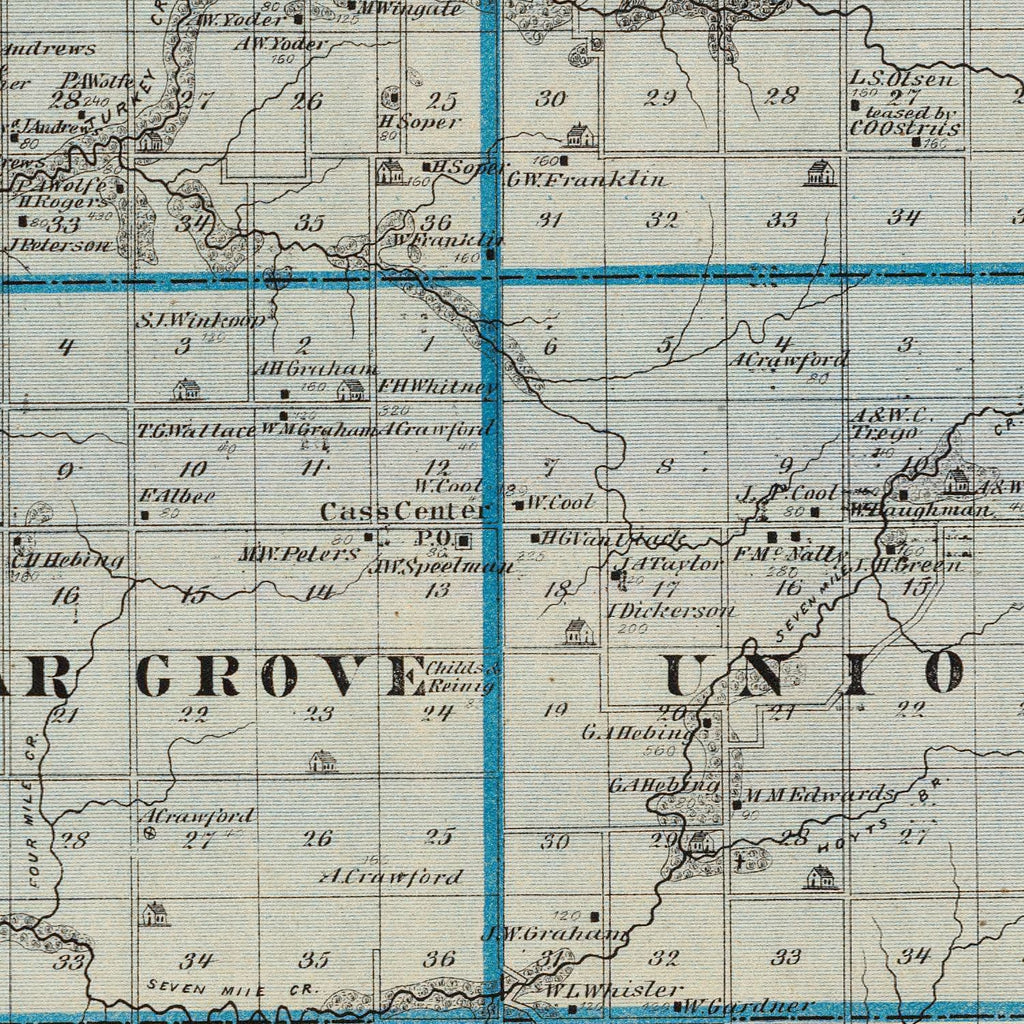 Vintage Map of Cass County, Iowa 1875