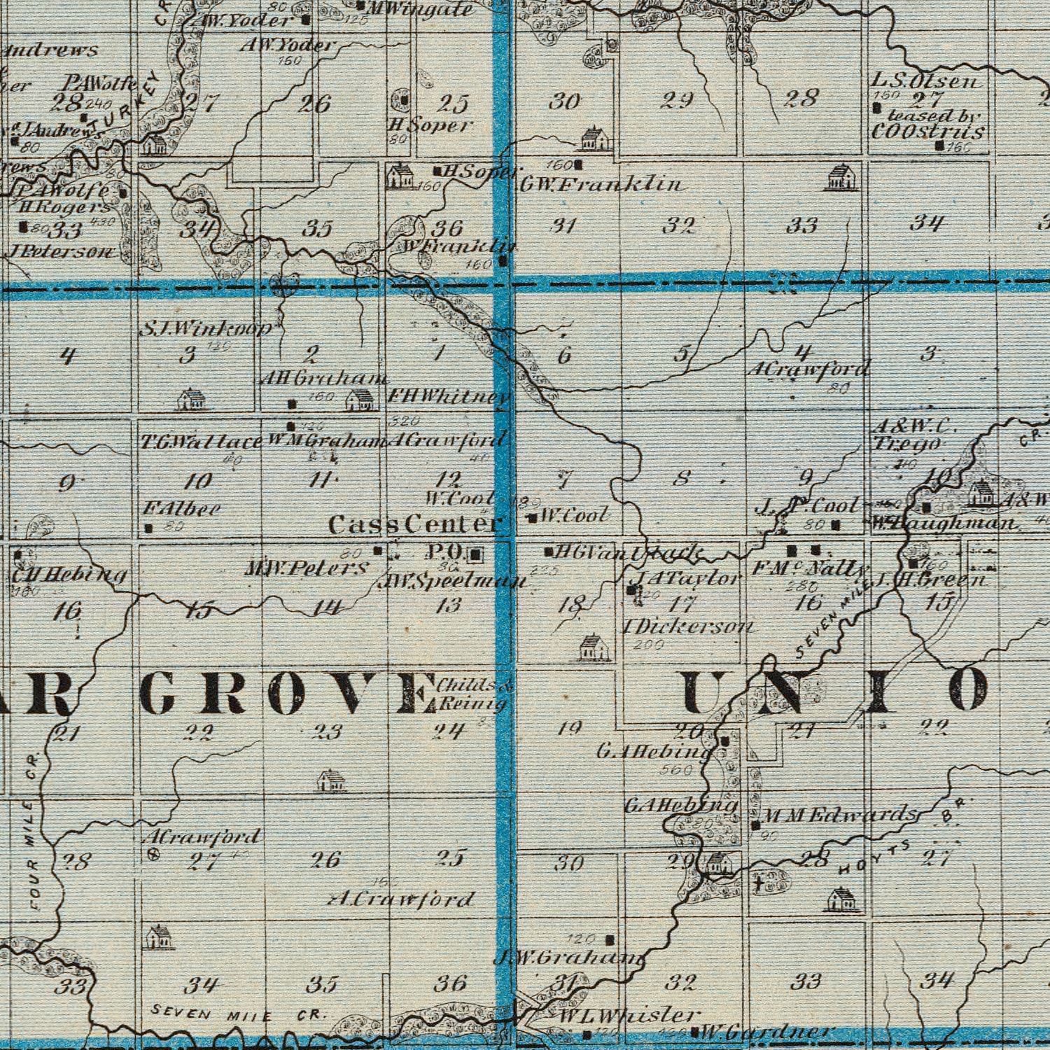 Vintage Map of Cass County, Iowa 1875