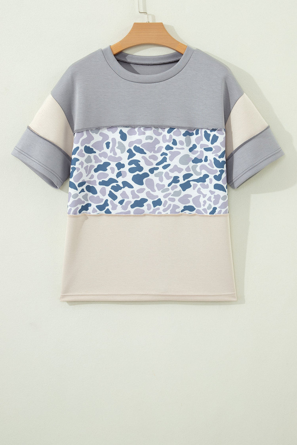 Camo Colorblock Raw Seam Short Sleeve Tee