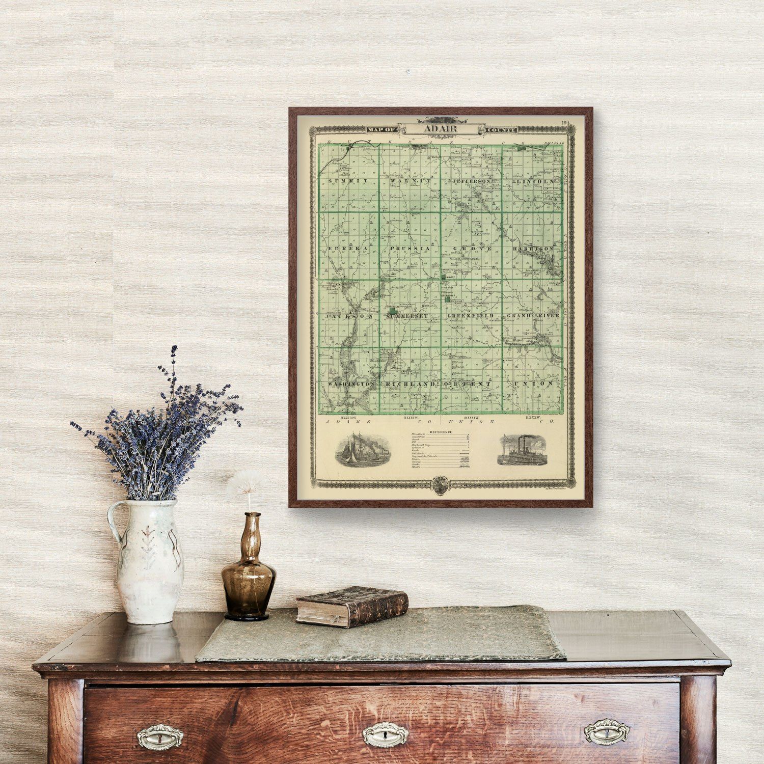 Vintage Map of Adair County, Iowa 1875
