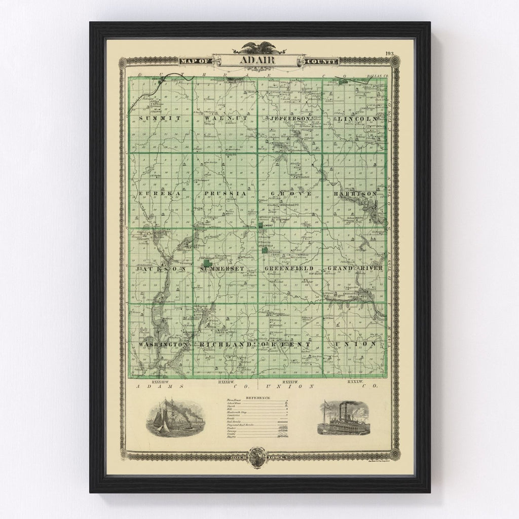 Vintage Map of Adair County, Iowa 1875