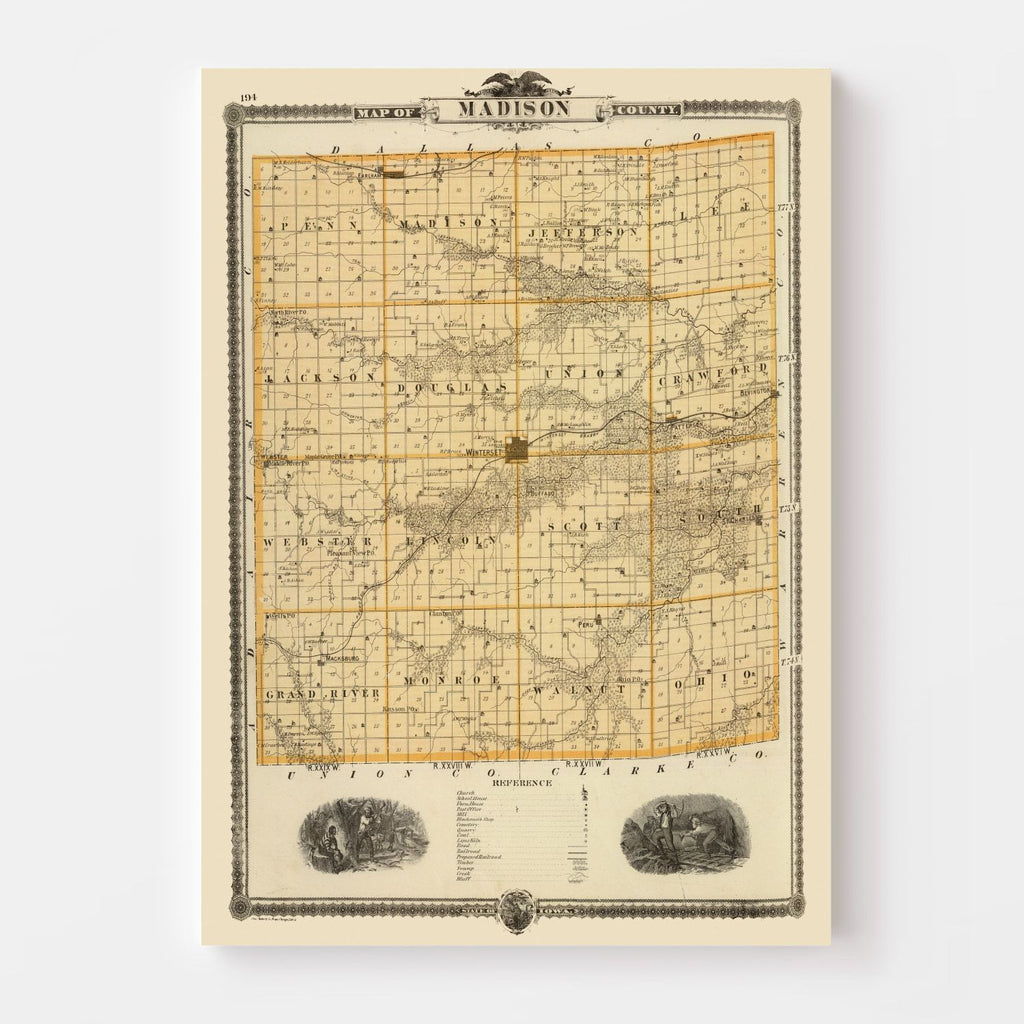 Vintage Map of Madison County, Iowa 1875
