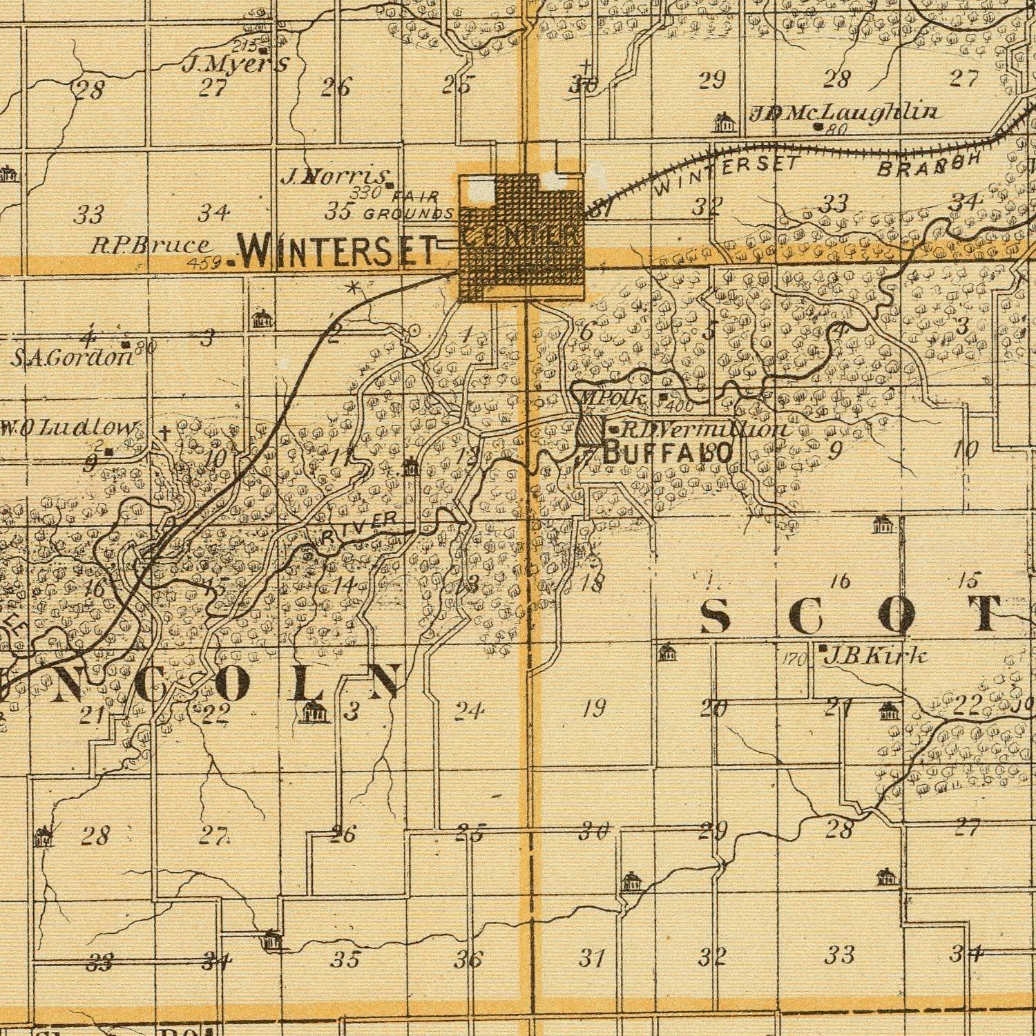 Vintage Map of Madison County, Iowa 1875