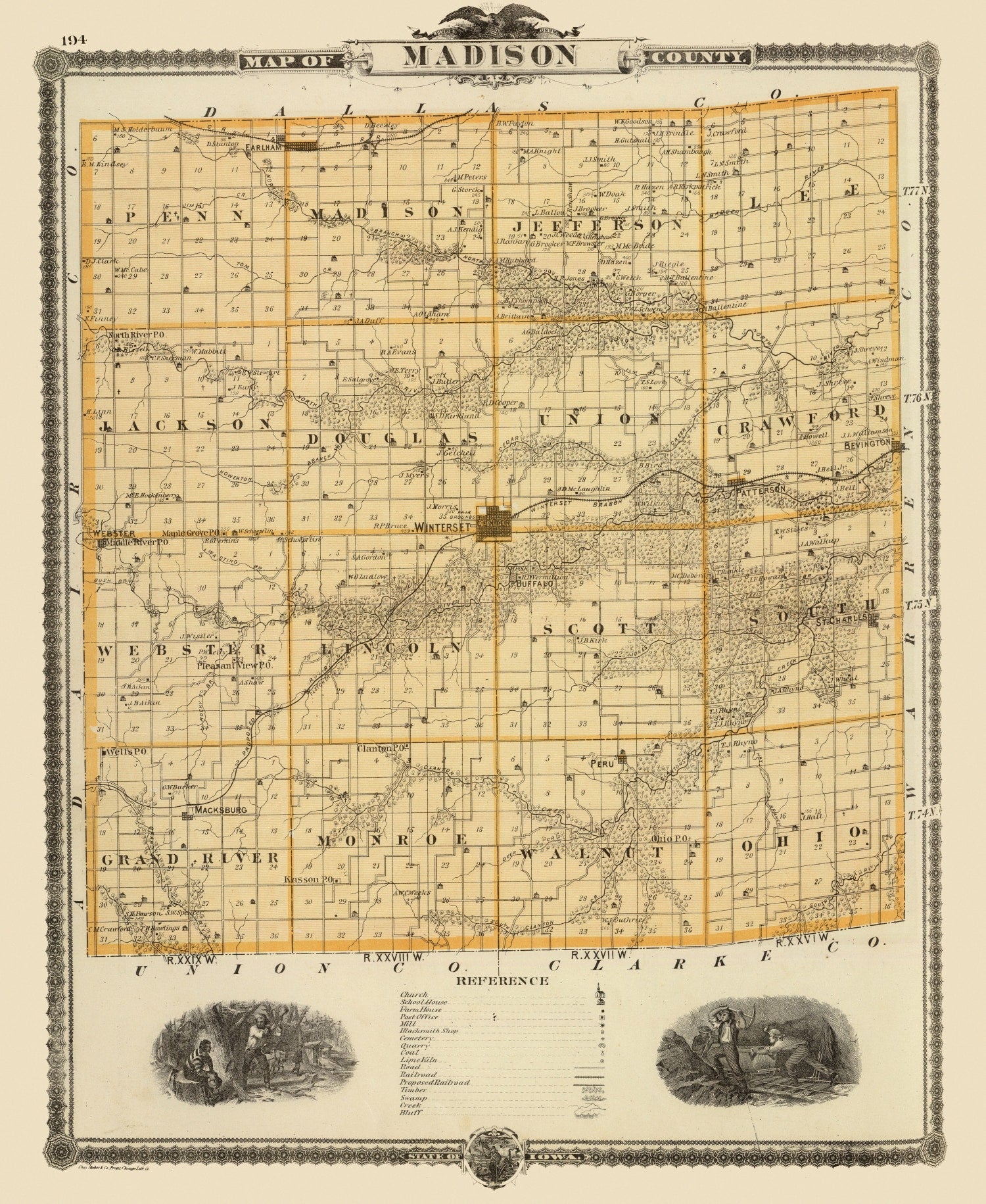 Vintage Map of Madison County, Iowa 1875