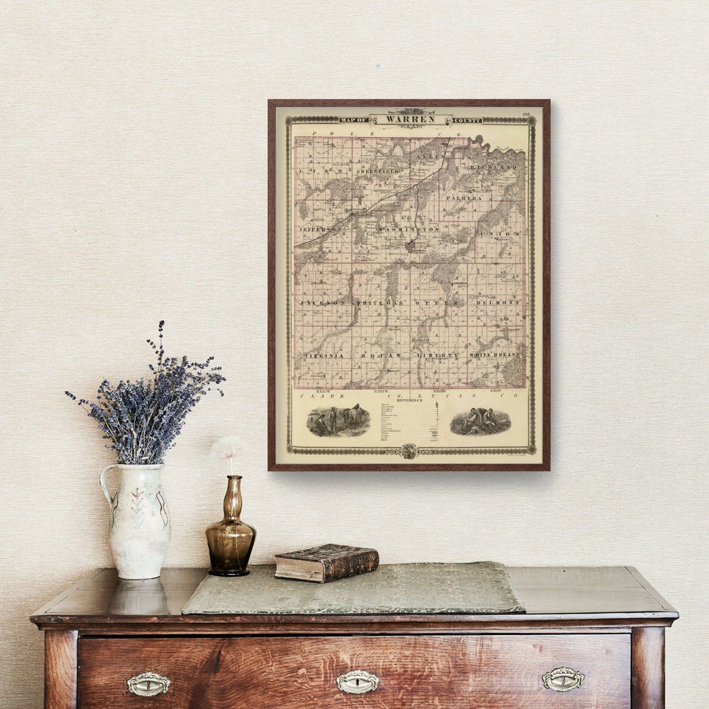 Vintage Map of Warren County, Iowa 1875