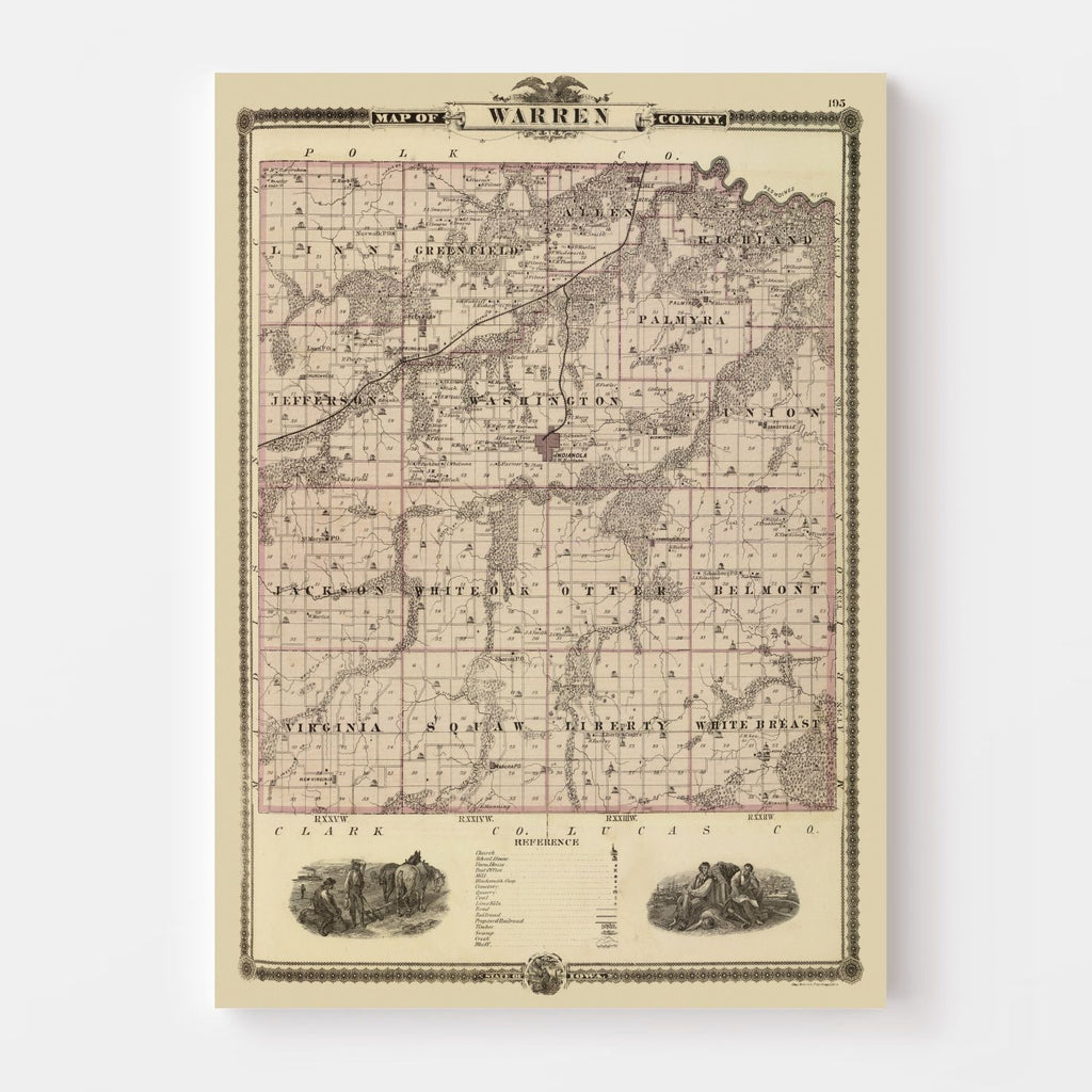 Vintage Map of Warren County, Iowa 1875
