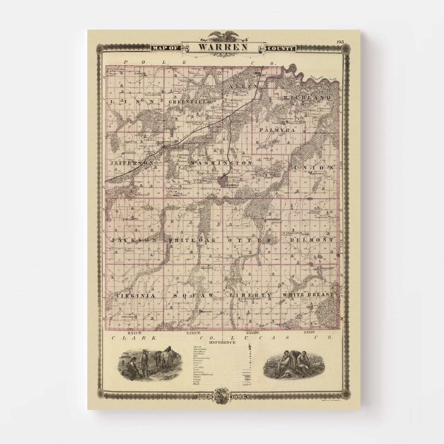 Vintage Map of Warren County, Iowa 1875