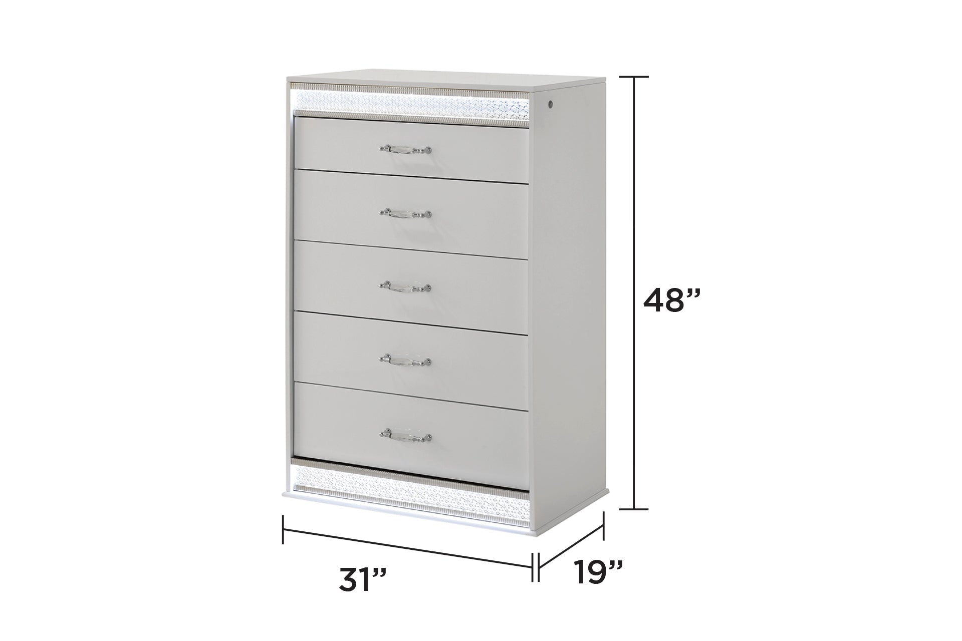 Glam Modern Style 5 Pc Queen Bedroom Set with LED Headboard Made with Wood in White(NJ INVENTORY)