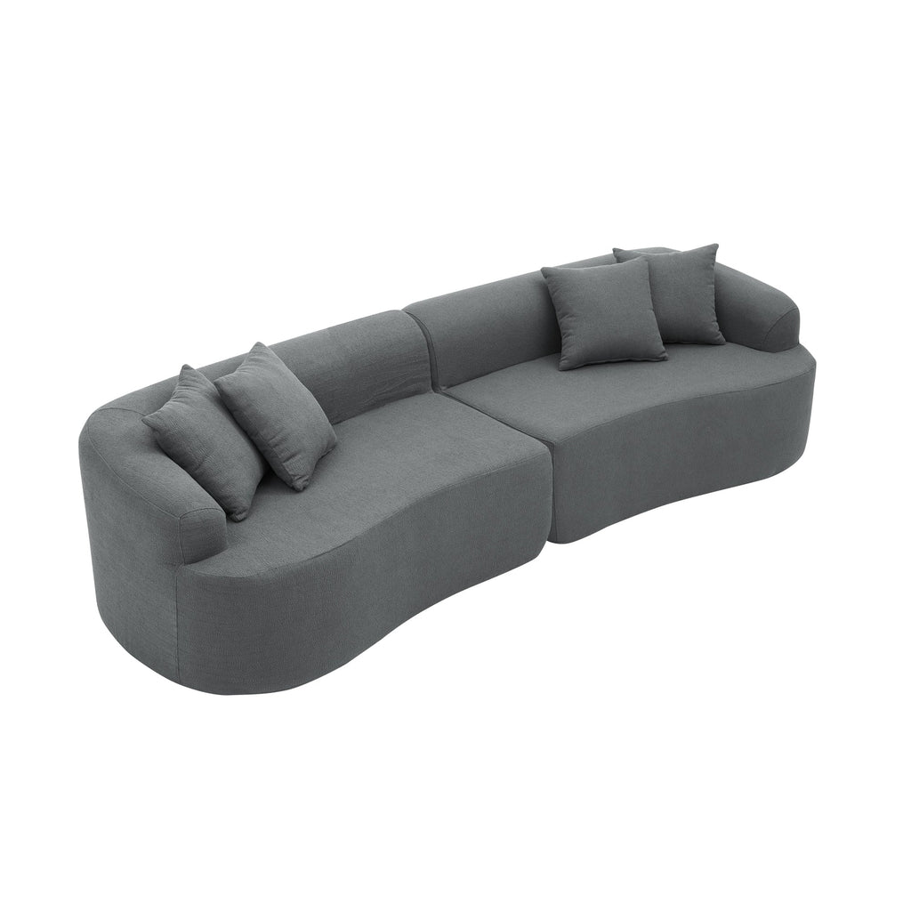 Curved Modular Sectional Sofa in Lamb's Wool Fabric, Modern Minimalist Style, Compressed (No Assembly Required), Comfy for Living Room & Bedroom - Gray