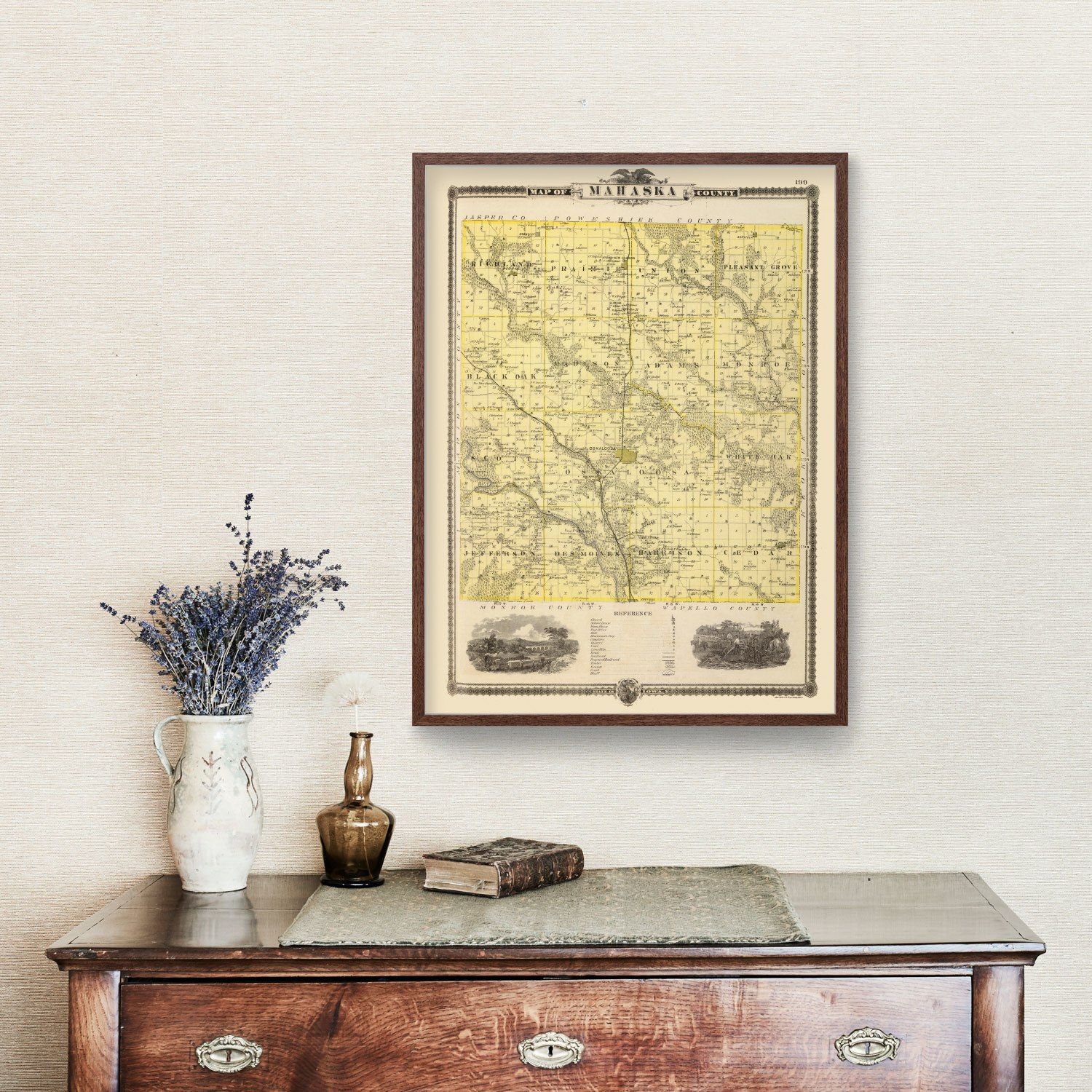 Vintage Map of Mahaska County, Iowa 1875