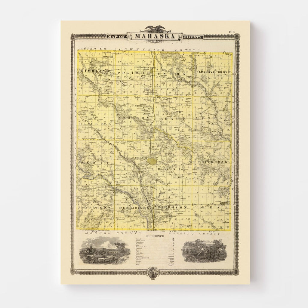 Vintage Map of Mahaska County, Iowa 1875