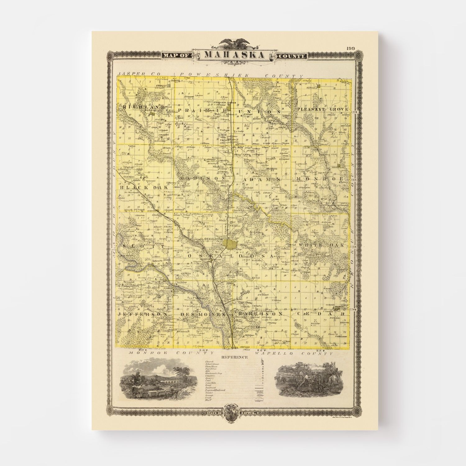 Vintage Map of Mahaska County, Iowa 1875