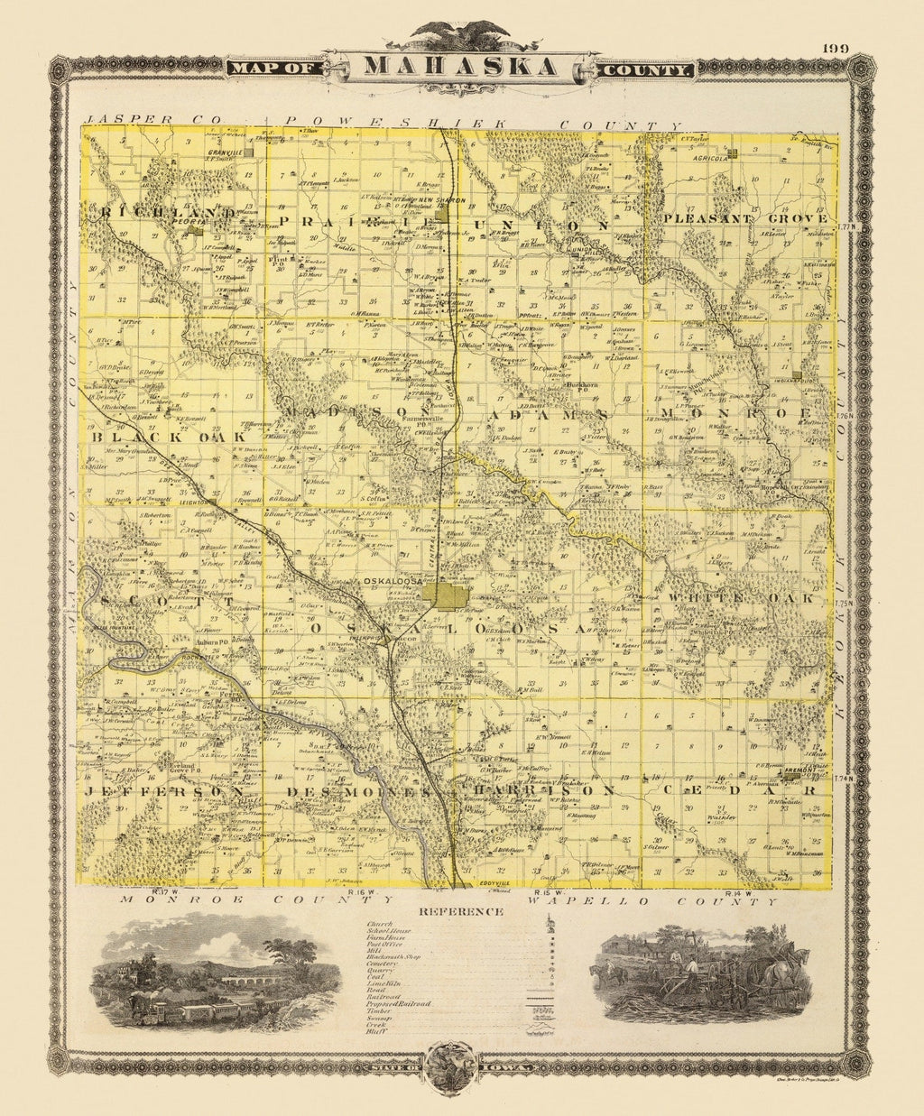 Vintage Map of Mahaska County, Iowa 1875