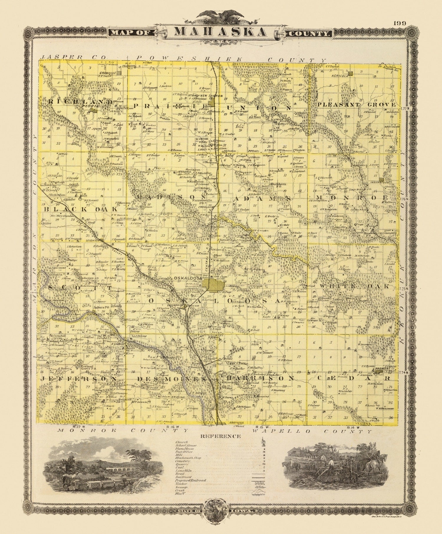 Vintage Map of Mahaska County, Iowa 1875