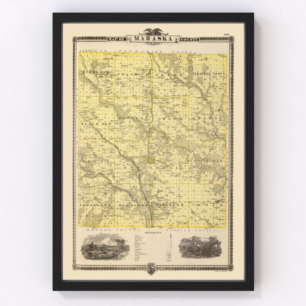 Vintage Map of Mahaska County, Iowa 1875