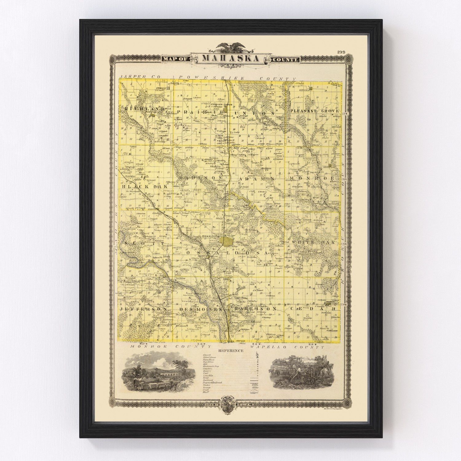 Vintage Map of Mahaska County, Iowa 1875