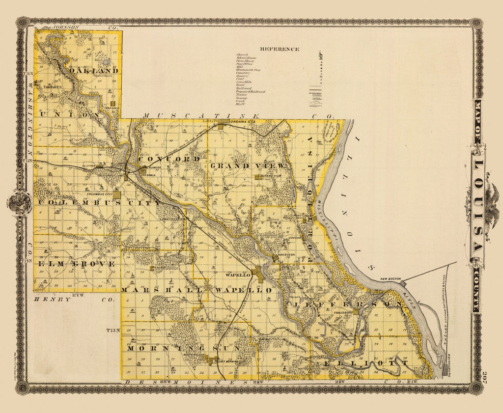 Vintage Map of Louisa County, Iowa 1875