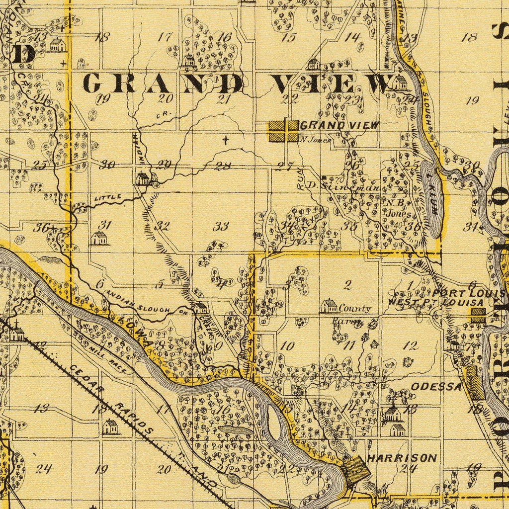 Vintage Map of Louisa County, Iowa 1875