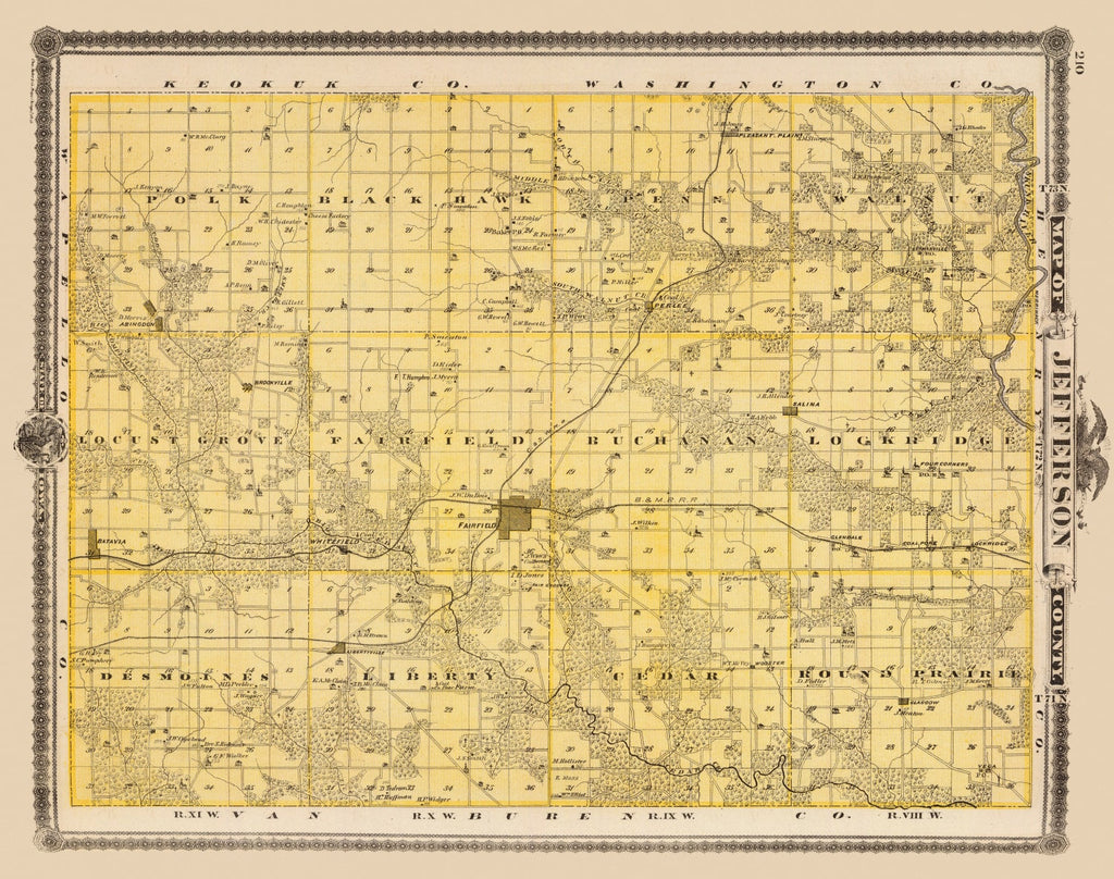 Vintage Map of Jefferson County, Iowa 1875