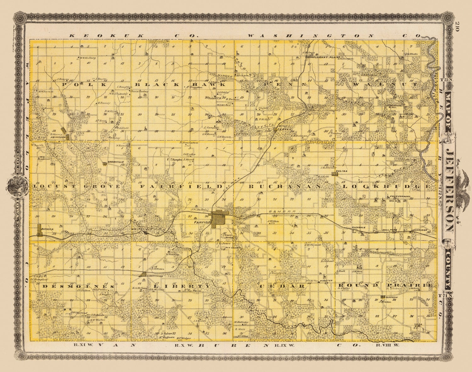 Vintage Map of Jefferson County, Iowa 1875