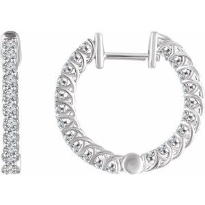 14K White Gold 1 CTW Natural Diamond Inside-Outside 20.1 mm Hoop Earrings