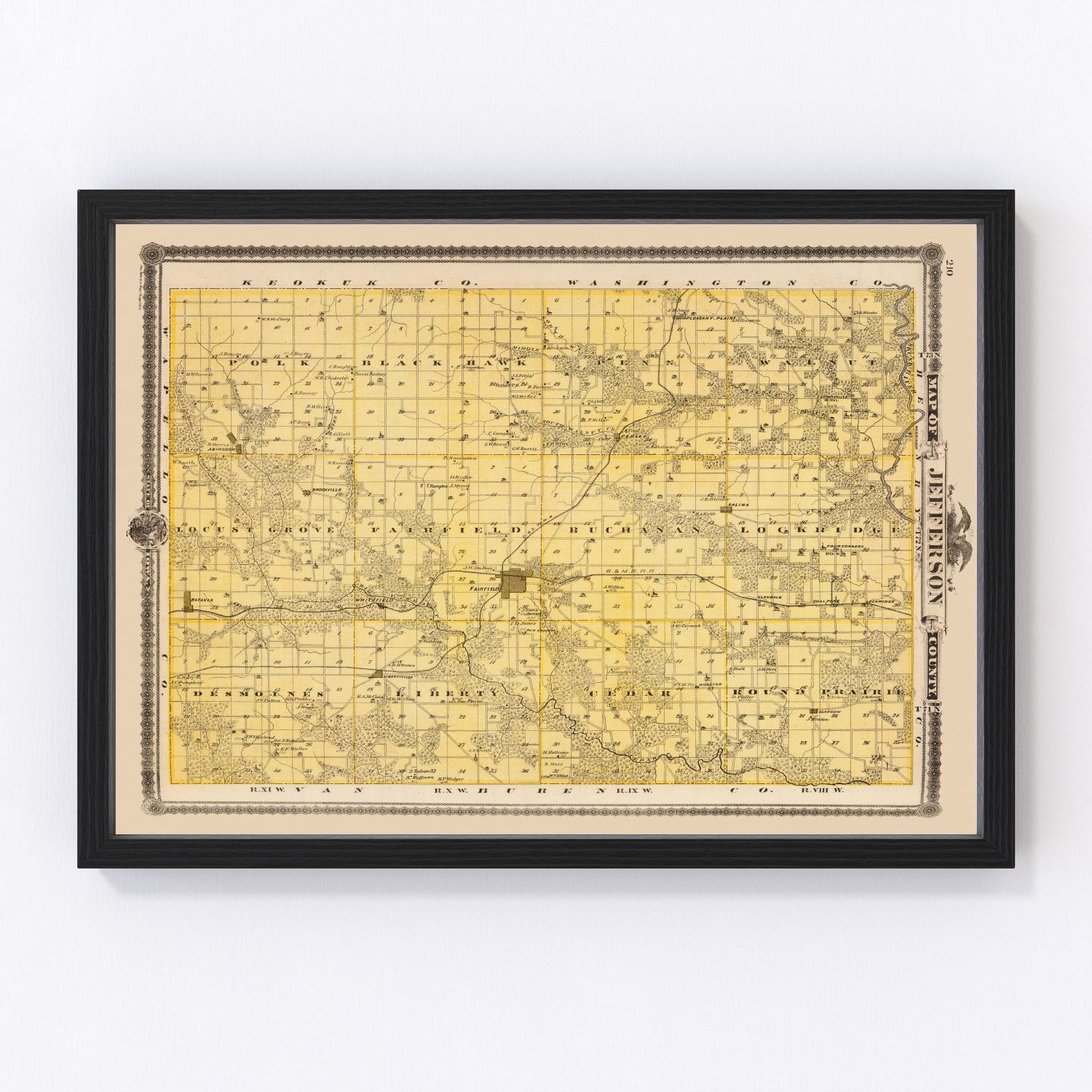 Vintage Map of Jefferson County, Iowa 1875