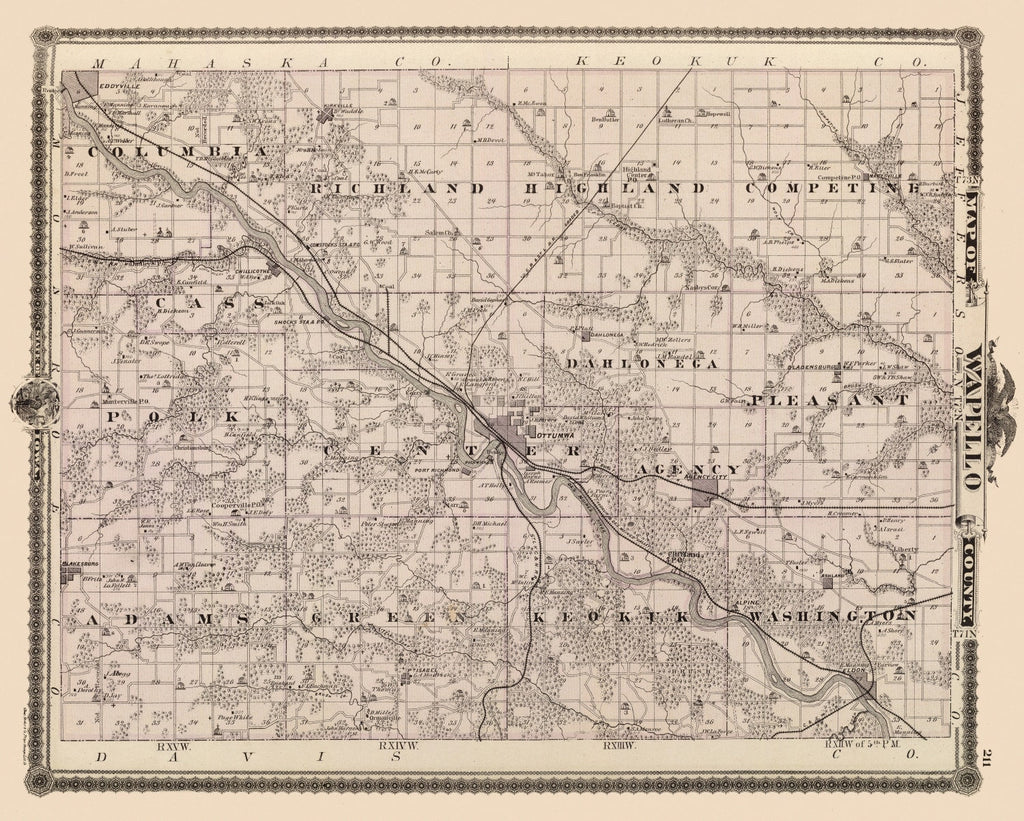 Vintage Map of Wapello County, Iowa 1875