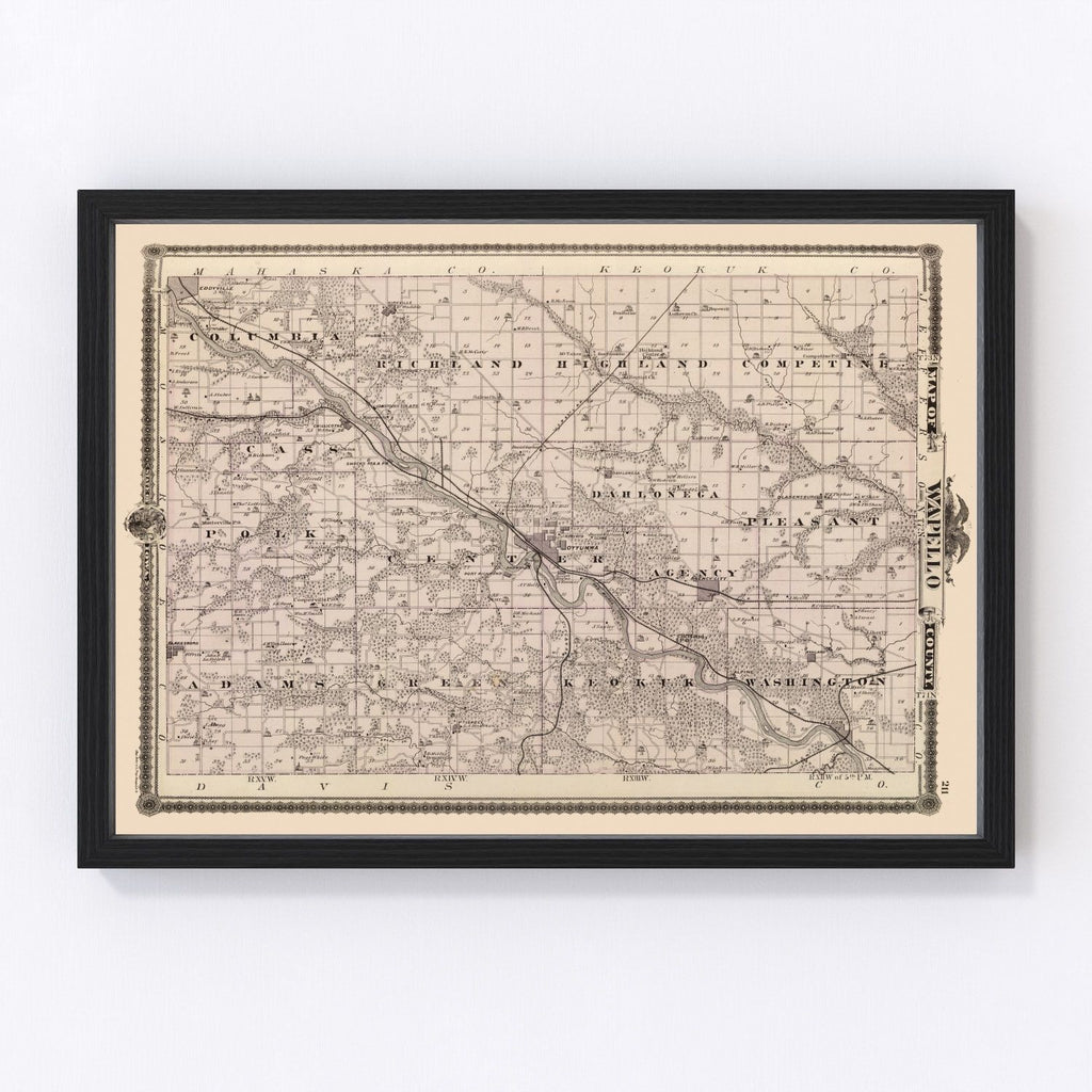 Vintage Map of Wapello County, Iowa 1875