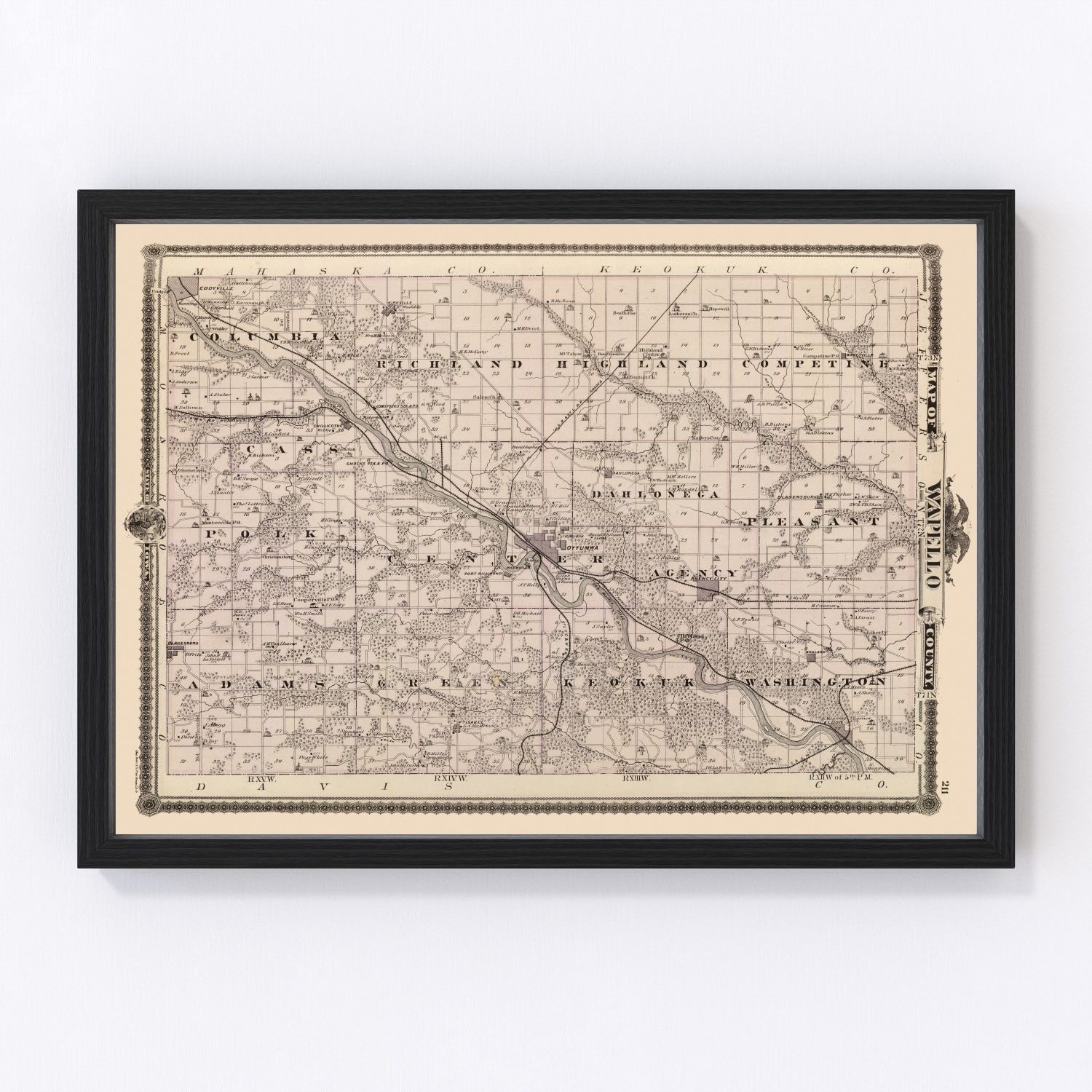 Vintage Map of Wapello County, Iowa 1875