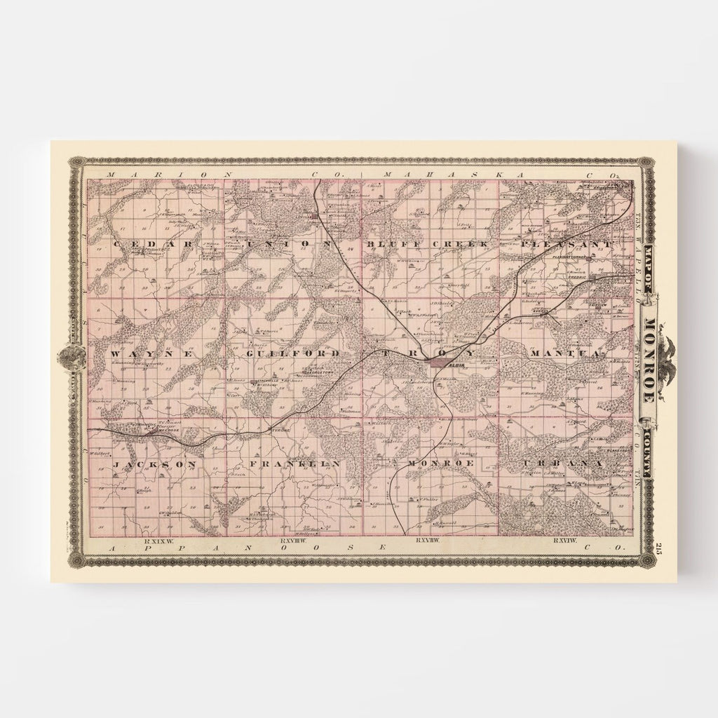 Vintage Map of Monroe County, Iowa 1875