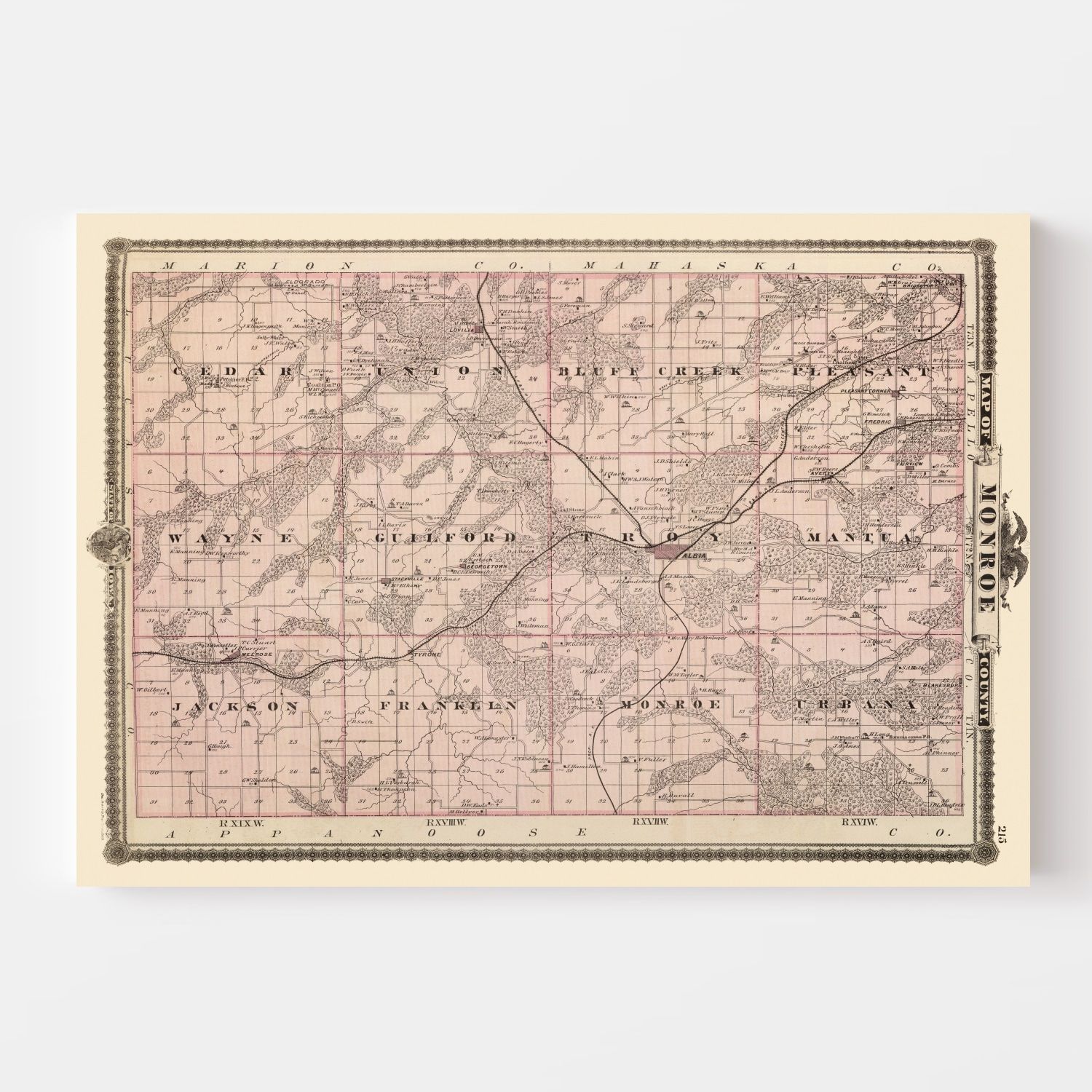Vintage Map of Monroe County, Iowa 1875