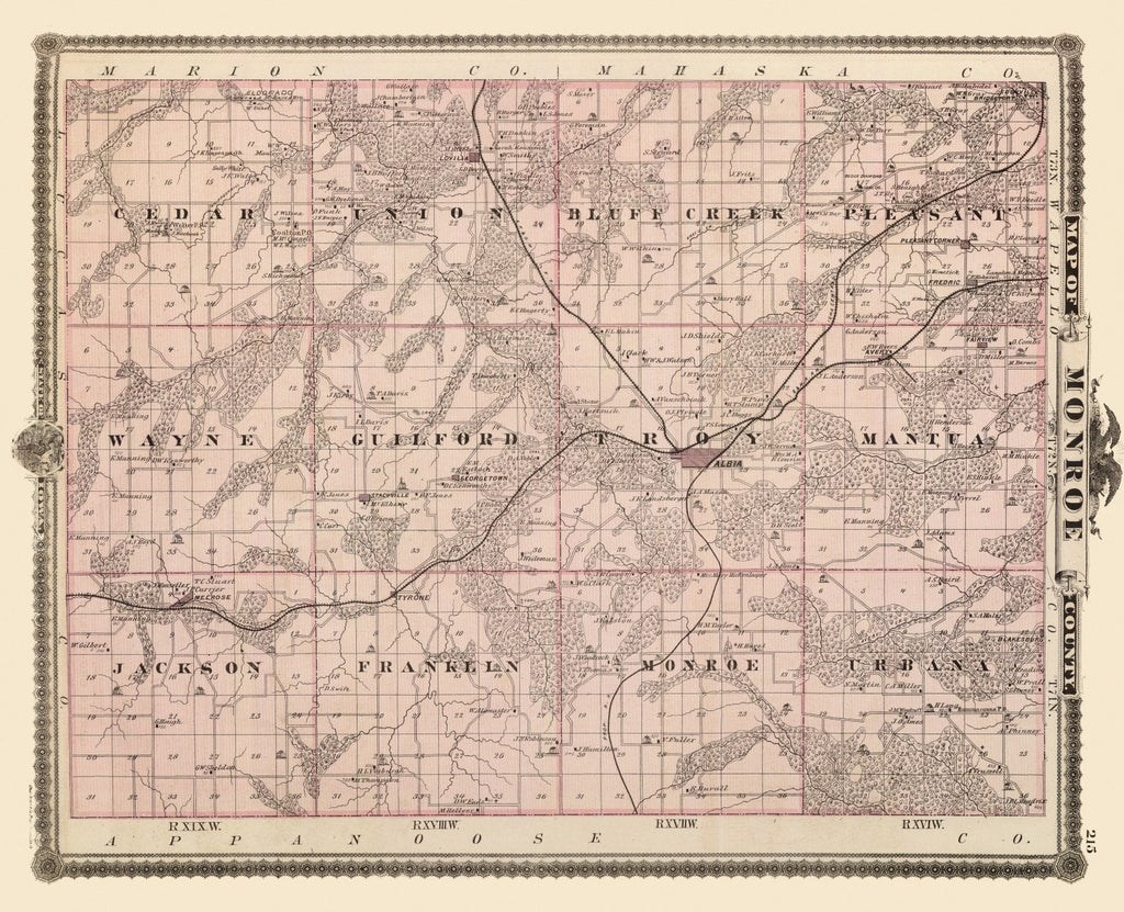 Vintage Map of Monroe County, Iowa 1875